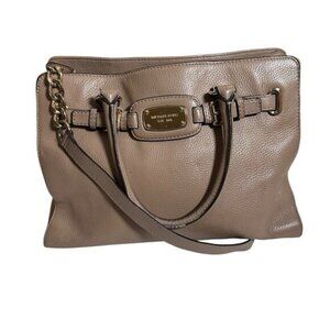 Michael Kors Hamilton Tote Bag Shoulder Handbag Taupe Top Handle Purse Leather